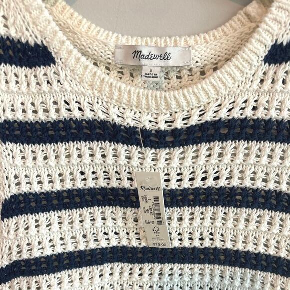 NWT Madewell Crochet-Knit Crewneck Sweater Tank In Bright Ivory Navy Size S - Picture 5 of 8